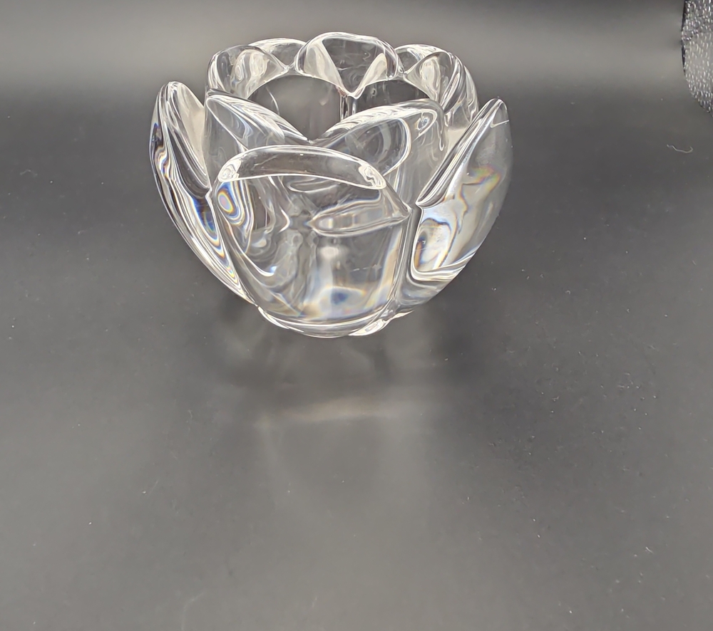 Vintage Glass Lotus Tealight Votive Holder Clear Heavy